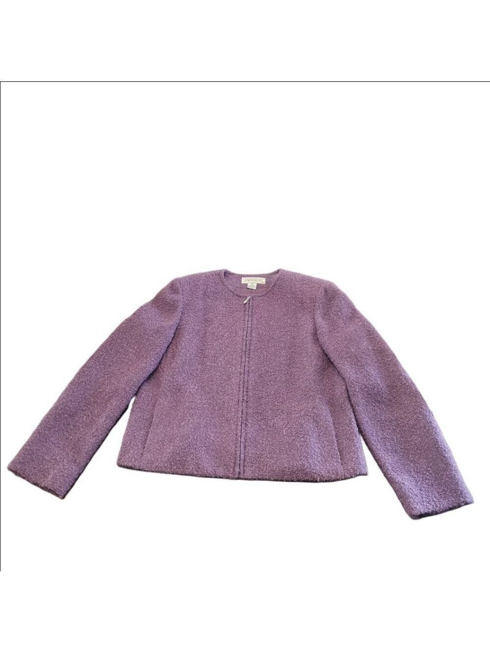Women's Jones Wear Purple Boucle Wool Blend Zip-Front Blazer Jacket Size 12